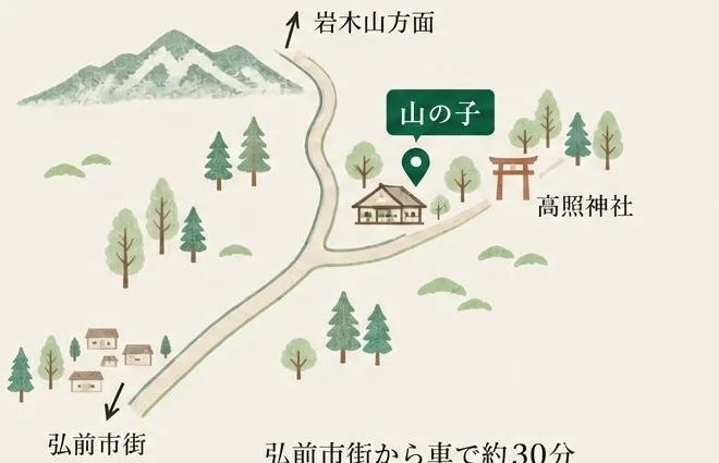 山の子までの絵地図（弘前市街から岩木山方面、高照神社の手前）
